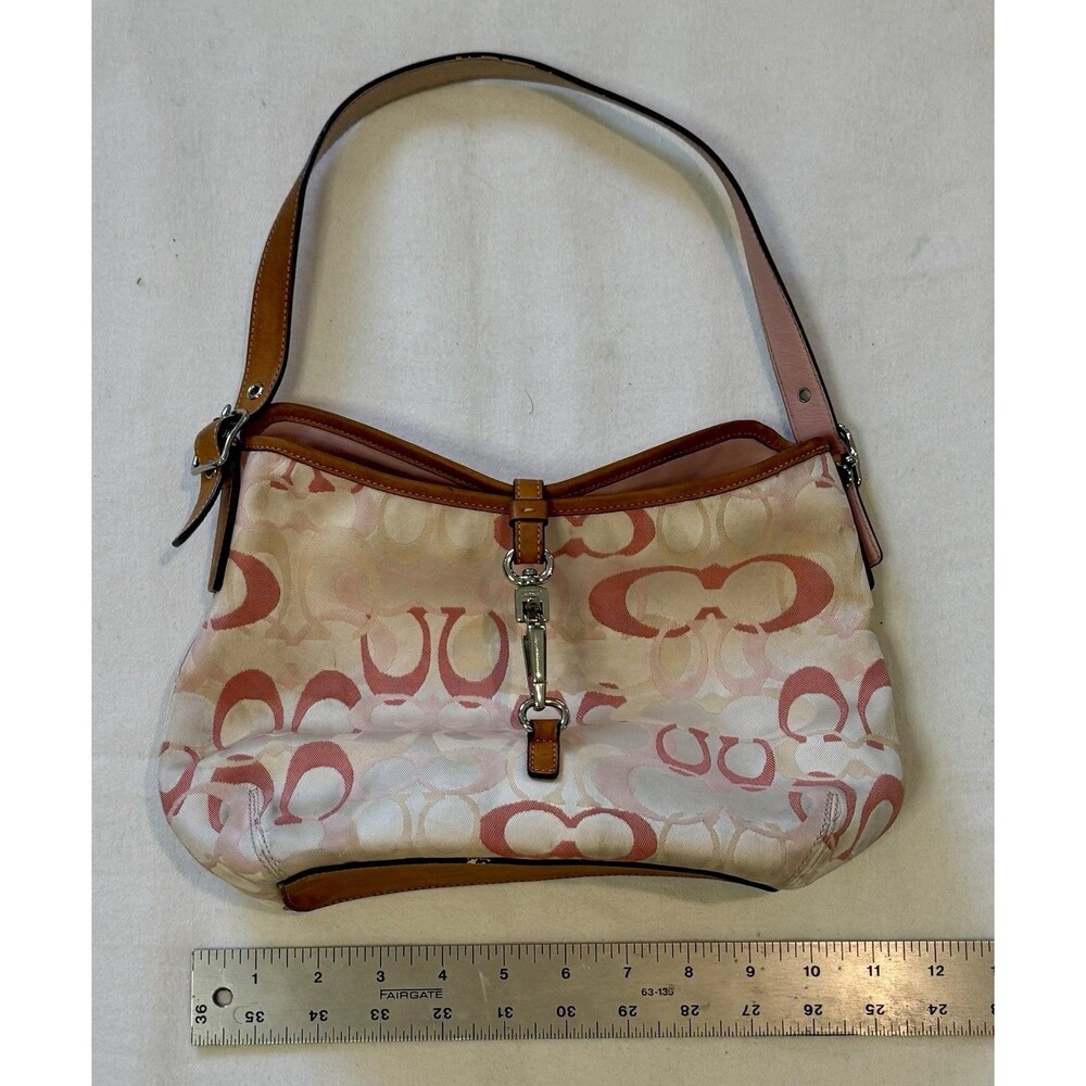 Coach Hamptons Optic Signature Clip Hobo Bag 7028 Pink Pastel Vintage Purse READ - Picture 7 of 16